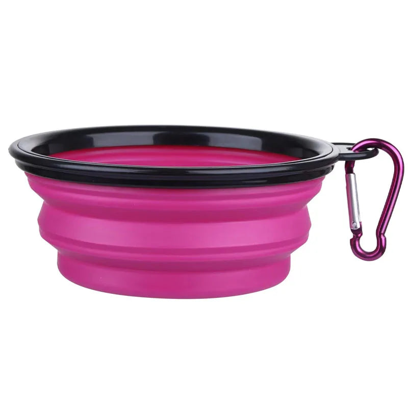 2-in-1 Folding Portable Silicone Dog Feeder Bowl with Carabiner