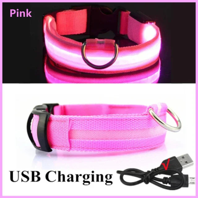 LED Glowing Dog Collar – Adjustable Flashing Light, Rechargeable Night Safety