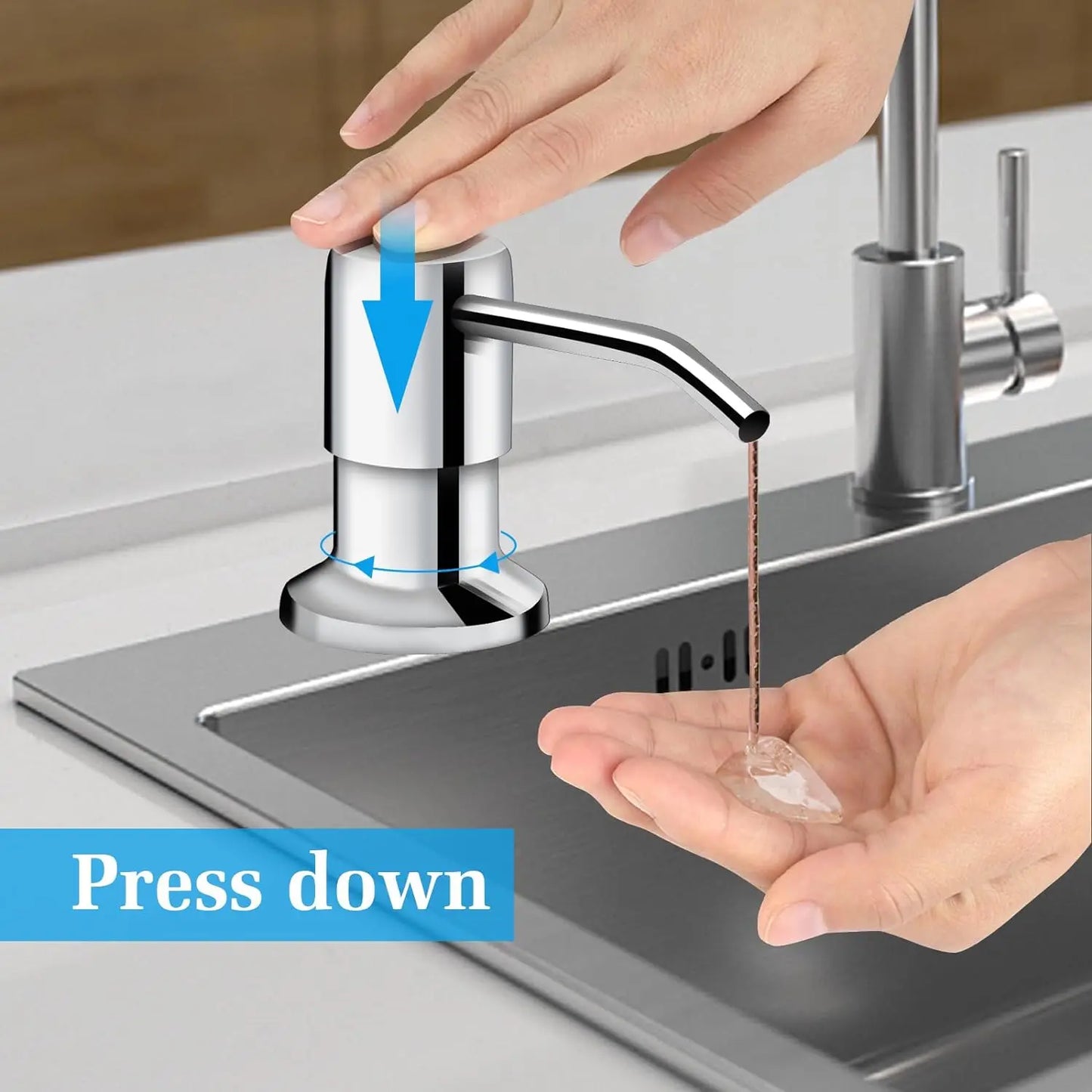 Stainless steel kitchen sink liquid soap dispenser (350ML / 500ML) — pump mount, hand-press design. 🧼