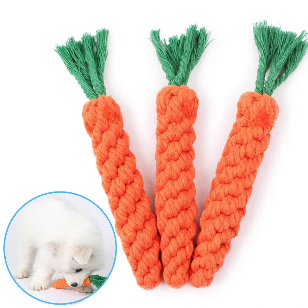 Durable Carrot Dog Chew Toy - Safe Cotton Rope for Molar Cleaning!
