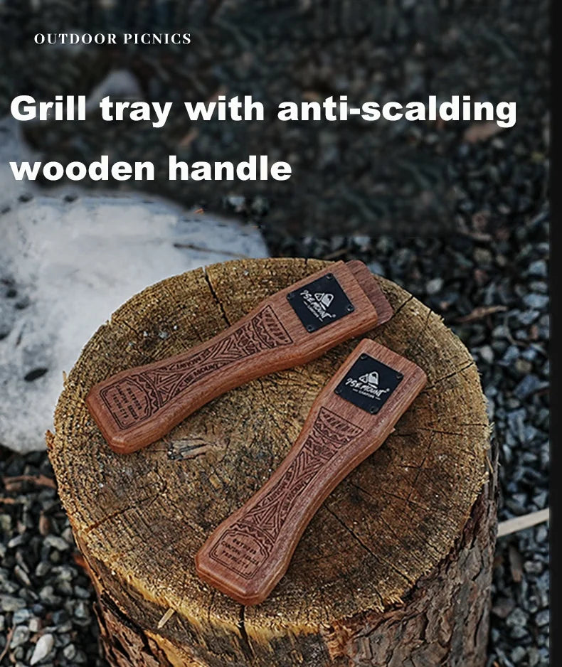 Outdoor Grill Pan Handle Anti-scalding Solid Wood Handle Bayonet Adjustable Heat Resistant Insulated Grip Outdoor Camping Tool