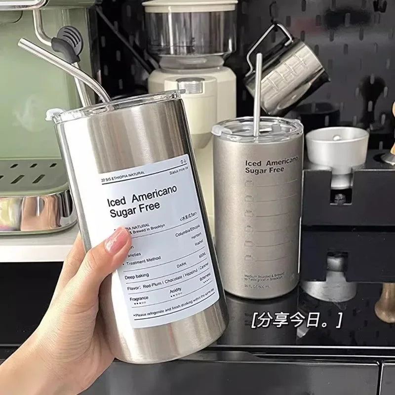 Leak-Proof Insulated Stainless Steel Thermos Cup with Straw