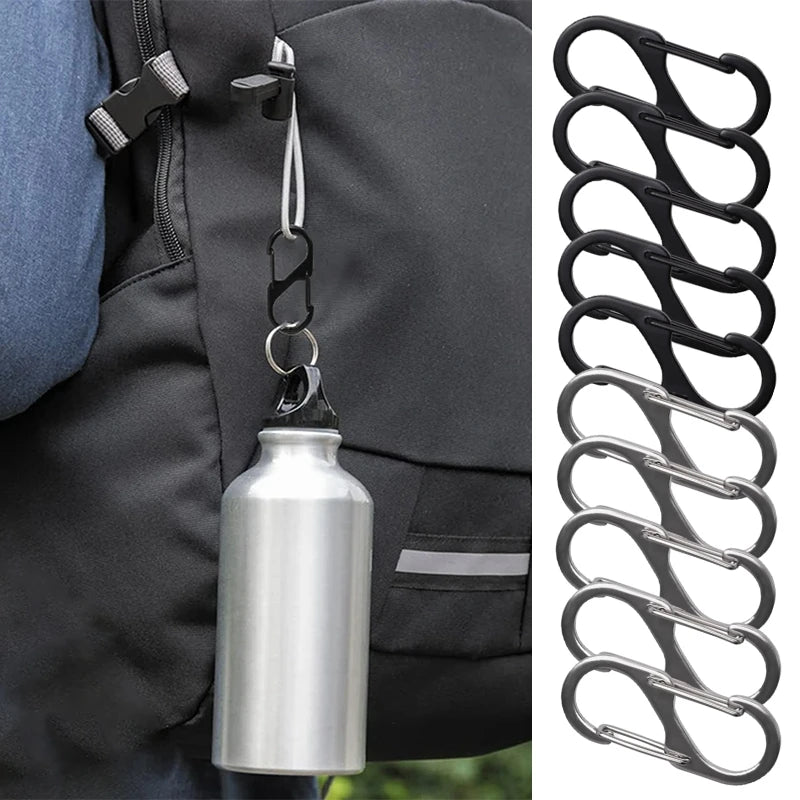 5PCS Tactical S Type Carabiner Camping Equipment Anti-Theft Aluminium Alloy Carabiner Mini Keychain Hook Hiking Backpack Buckle