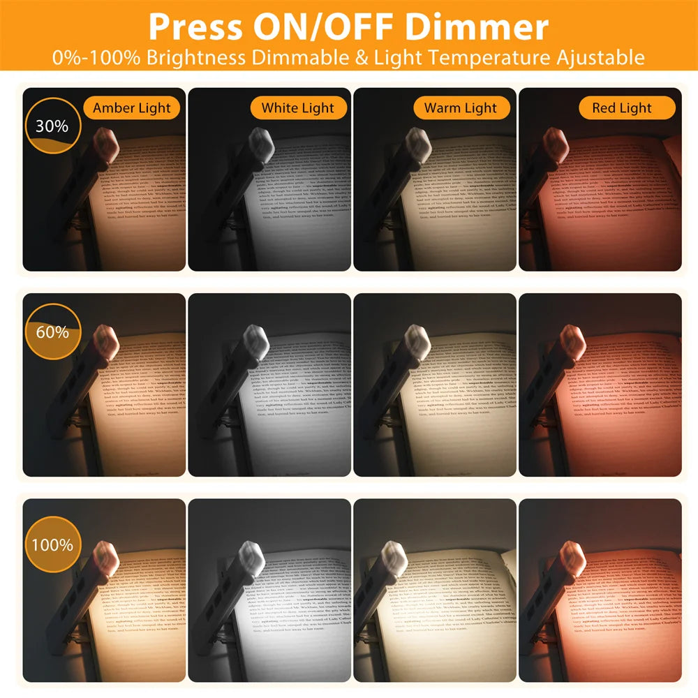 USB Rechargeable Clip-On Bookmark Book Light with Timer