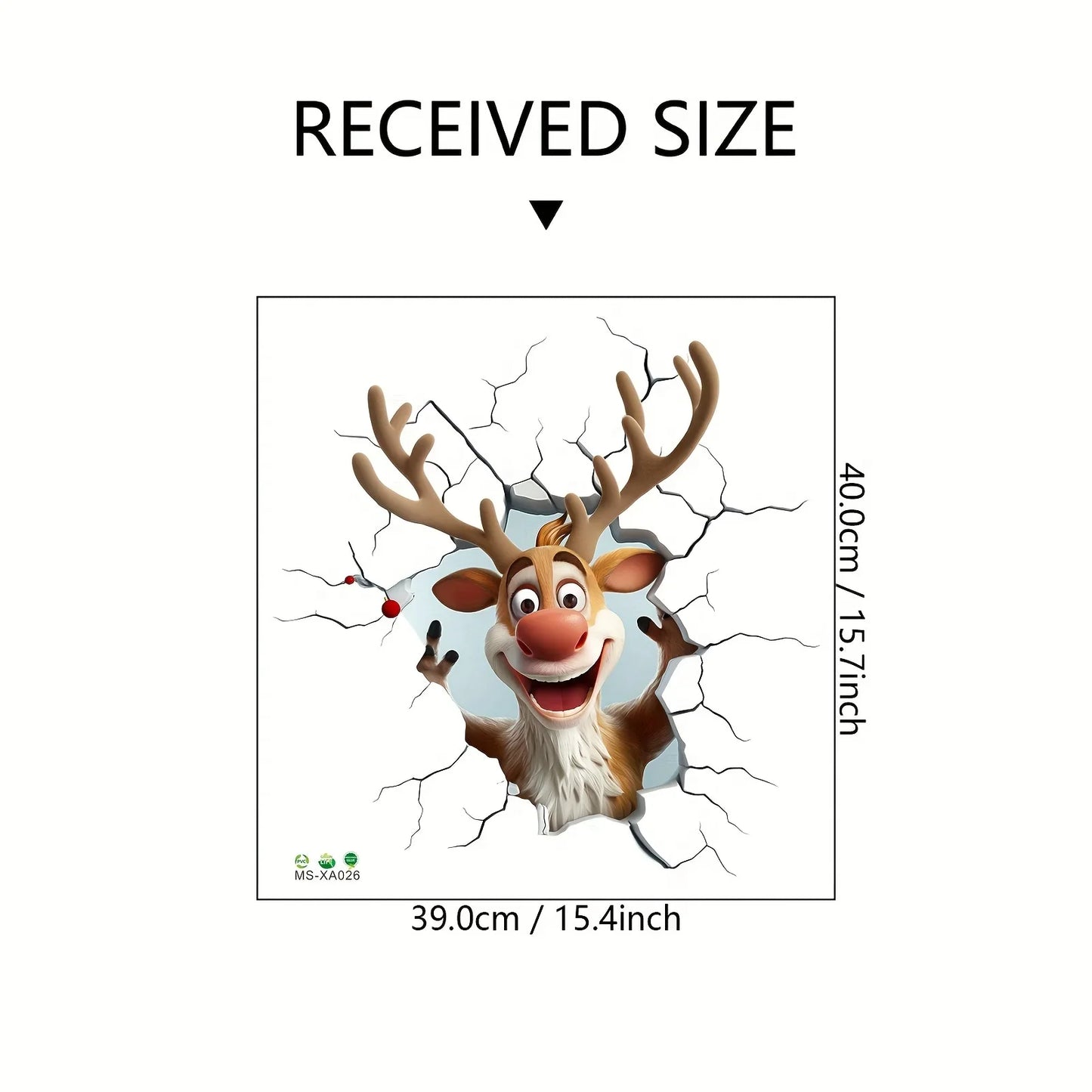 3D Reindeer Break-Through Wall Decal, Vinyl Christmas Wall Stickers, Removable Holiday Decor for Home and Living Spaces