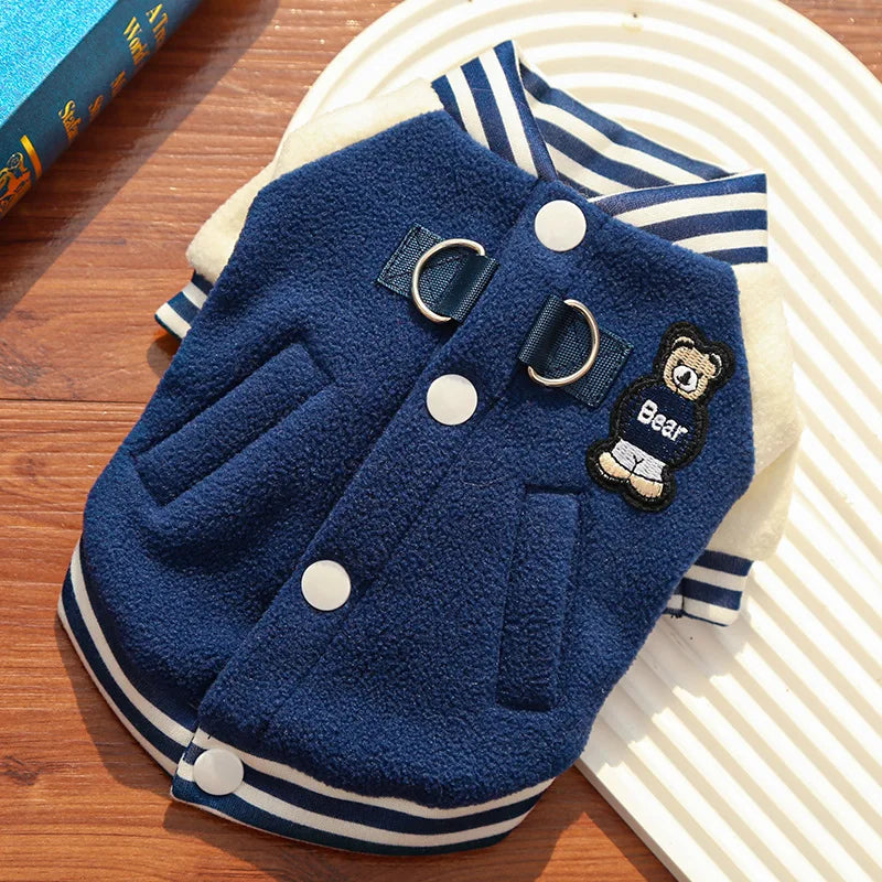 Cozy Fleece Dog Jacket, Sporty Baseball Style Pet Vest for Everyday Comfort, Warm Puppy Clothes for Small Medium Dogs