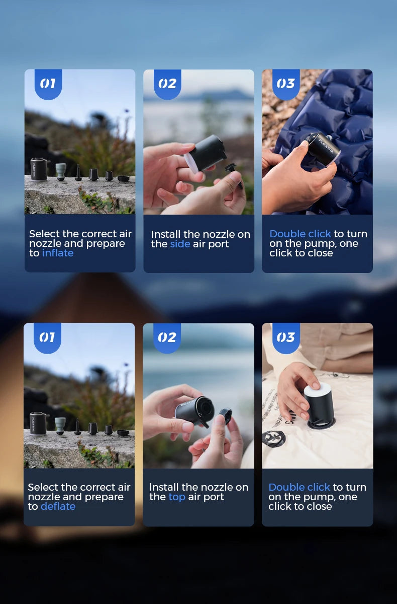 FLEXTAIL Portable Air Pump, Mini Camping Pump with Light, USB-C Charging, Ideal for Sleeping Pads, Air Bed Mattress, Vacuum Bags