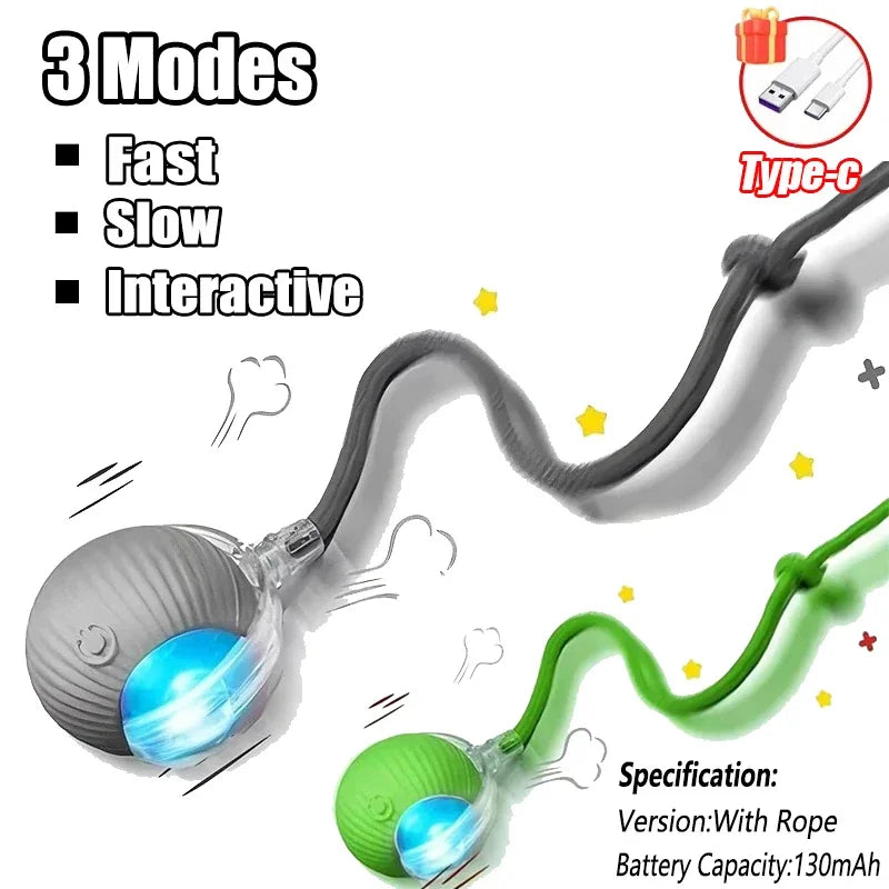 Cat Interactive Ball Toy Automatic Rolling Ball Faux Tail Rechargeable Pet Electric Toy Dog Cat Training Imitate Mouse Products