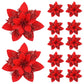 5/10pcs 14.5cm Christmas Flower Ornaments,Pink,Red,Gold,Glitter Artifical Flowers For Christmas Tree,Xmas Decoration For Home