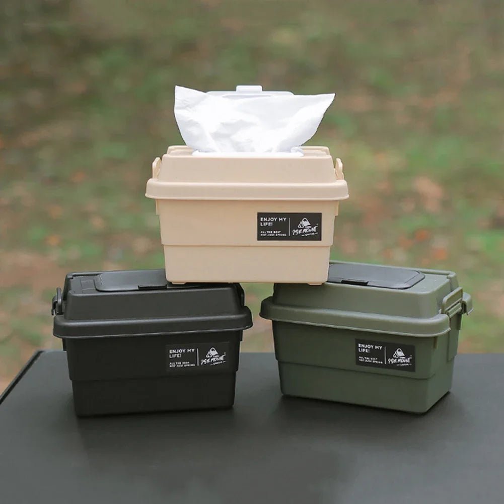 Outdoor Tissue Case Desktop Napkin Paper Storage Box Portable 1.1L Camping Picnic Seasoning Bottle Organizer Sundries Bucket