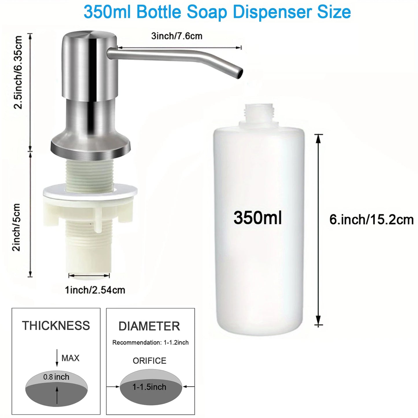 Stainless steel kitchen sink liquid soap dispenser (350ML / 500ML) — pump mount, hand-press design. 🧼