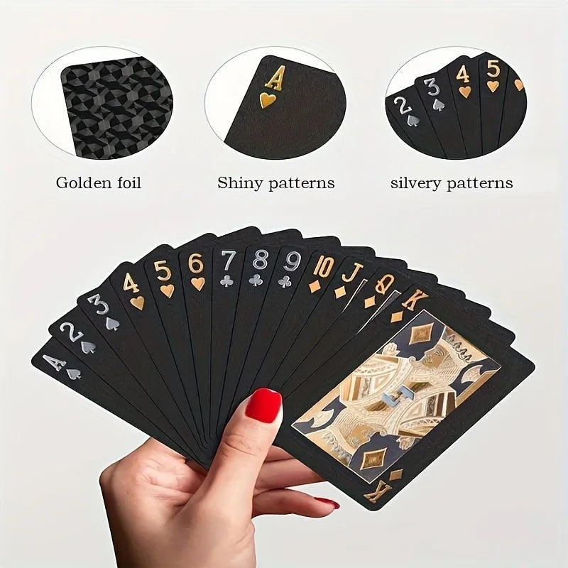 Cool Black Gold Waterproof Playing Cards, a Deck of Playing Cards Containing Christmas, Halloween, Thanksgiving Gifts, Game Gift
