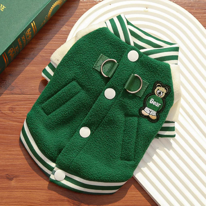 Cozy Fleece Dog Jacket, Sporty Baseball Style Pet Vest for Everyday Comfort, Warm Puppy Clothes for Small Medium Dogs