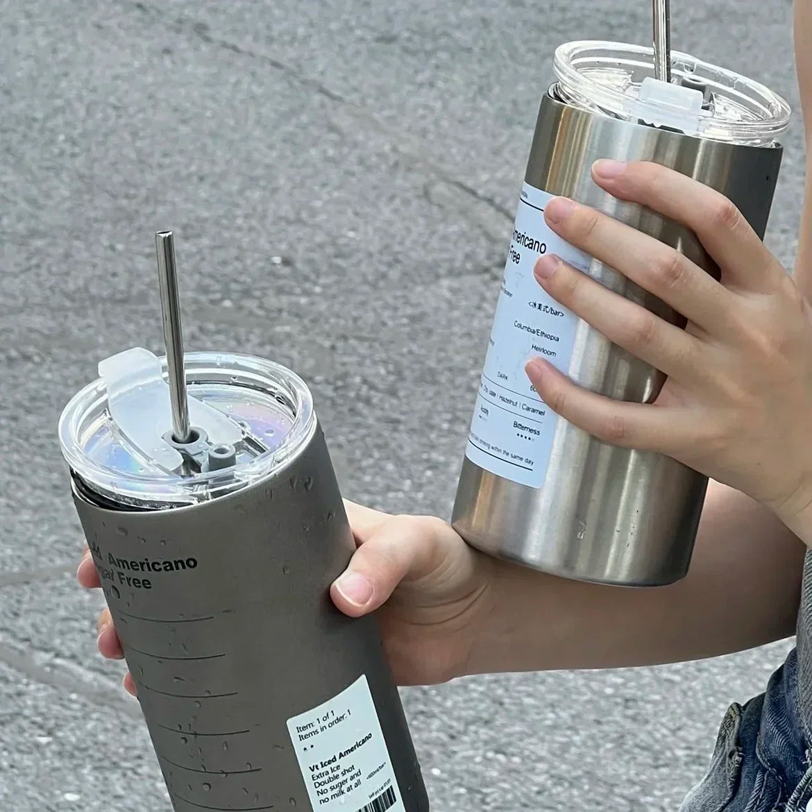 Leak-Proof Insulated Stainless Steel Thermos Cup with Straw