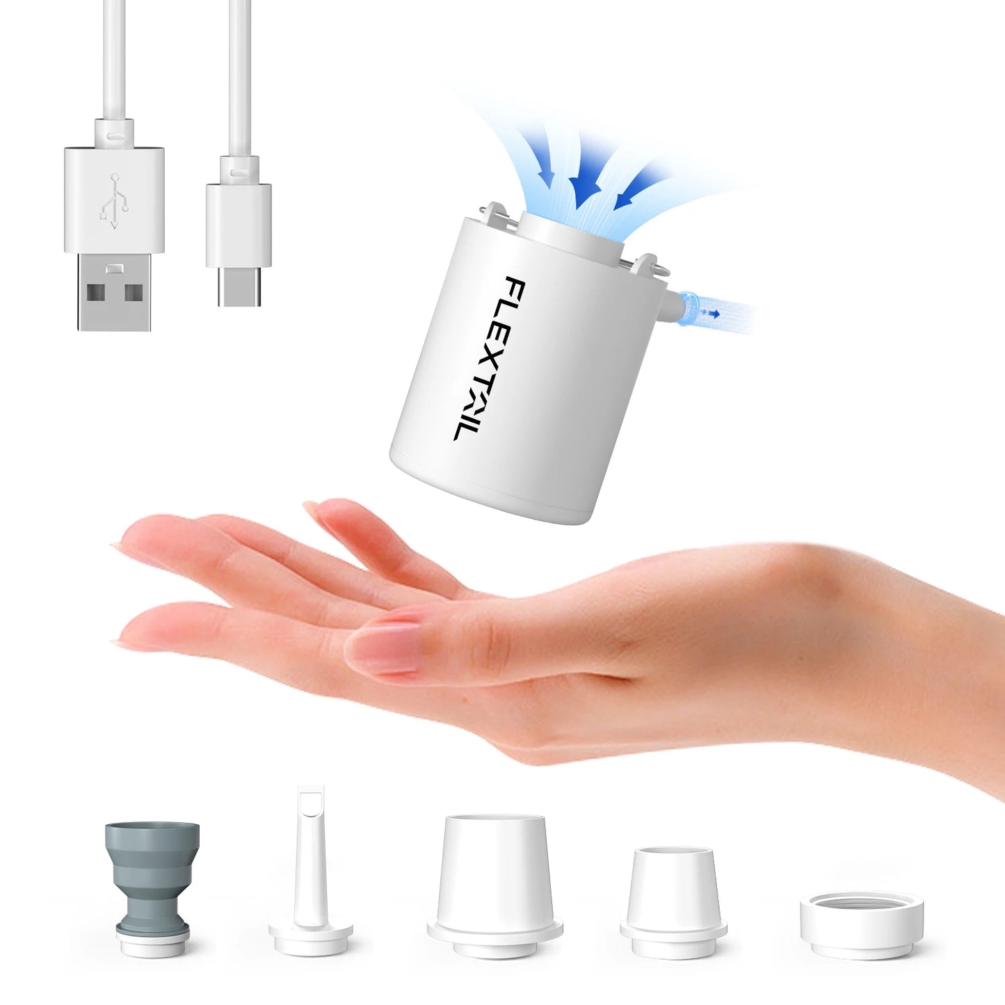 FLEXTAIL Portable Air Pump, Mini Camping Pump with Light, USB-C Charging, Ideal for Sleeping Pads, Air Bed Mattress, Vacuum Bags