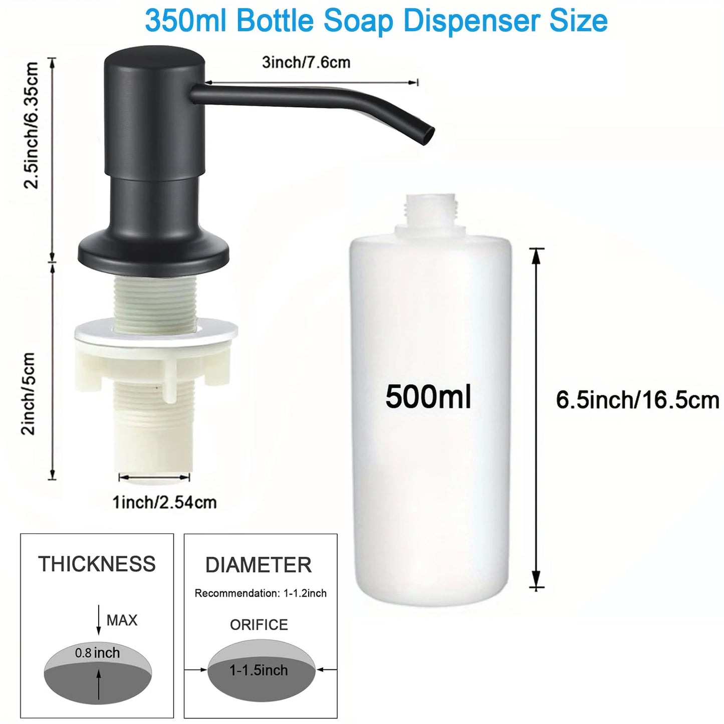 Stainless steel kitchen sink liquid soap dispenser (350ML / 500ML) — pump mount, hand-press design. 🧼