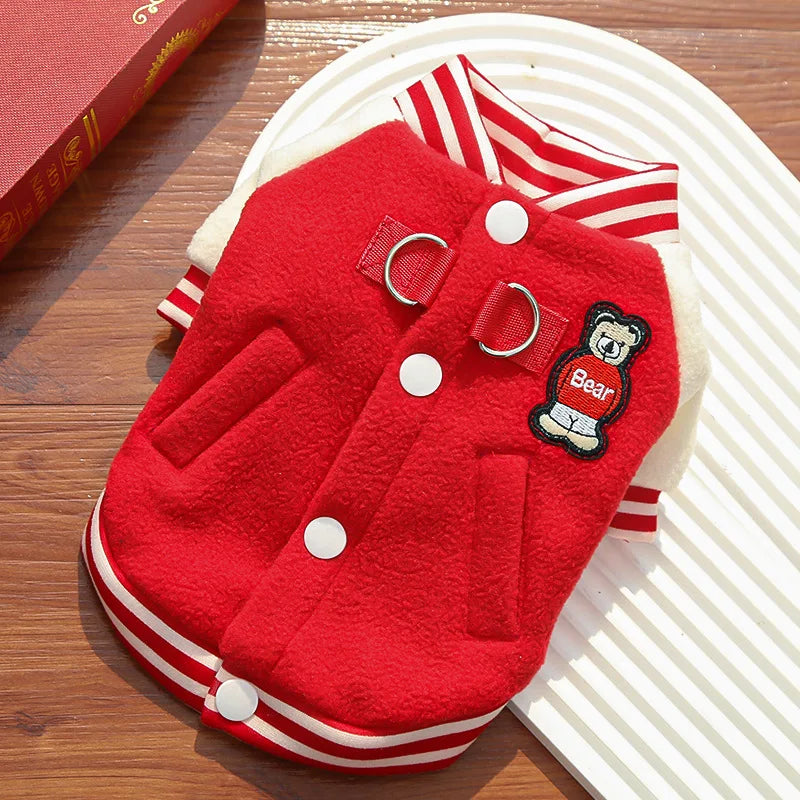 Cozy Fleece Dog Jacket, Sporty Baseball Style Pet Vest for Everyday Comfort, Warm Puppy Clothes for Small Medium Dogs