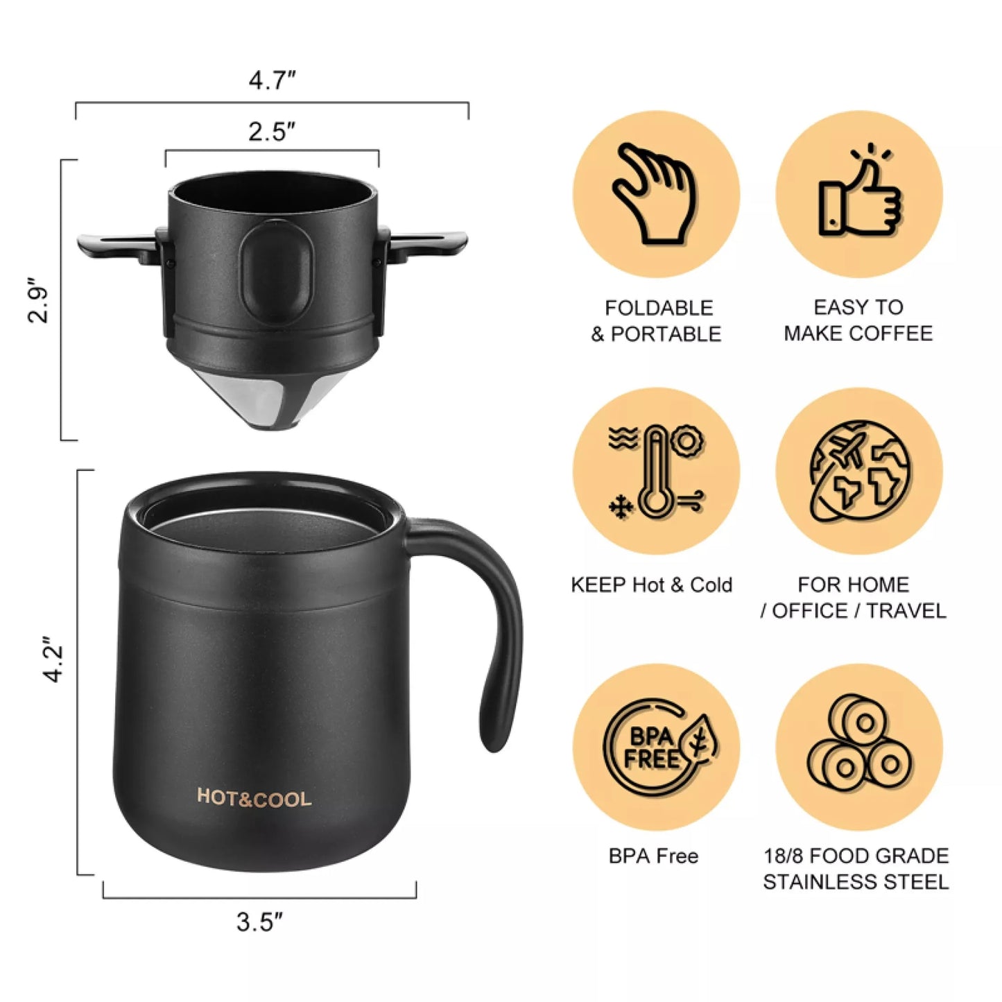 304 Stainless Steel Portable Coffee & Tea Dripper Set