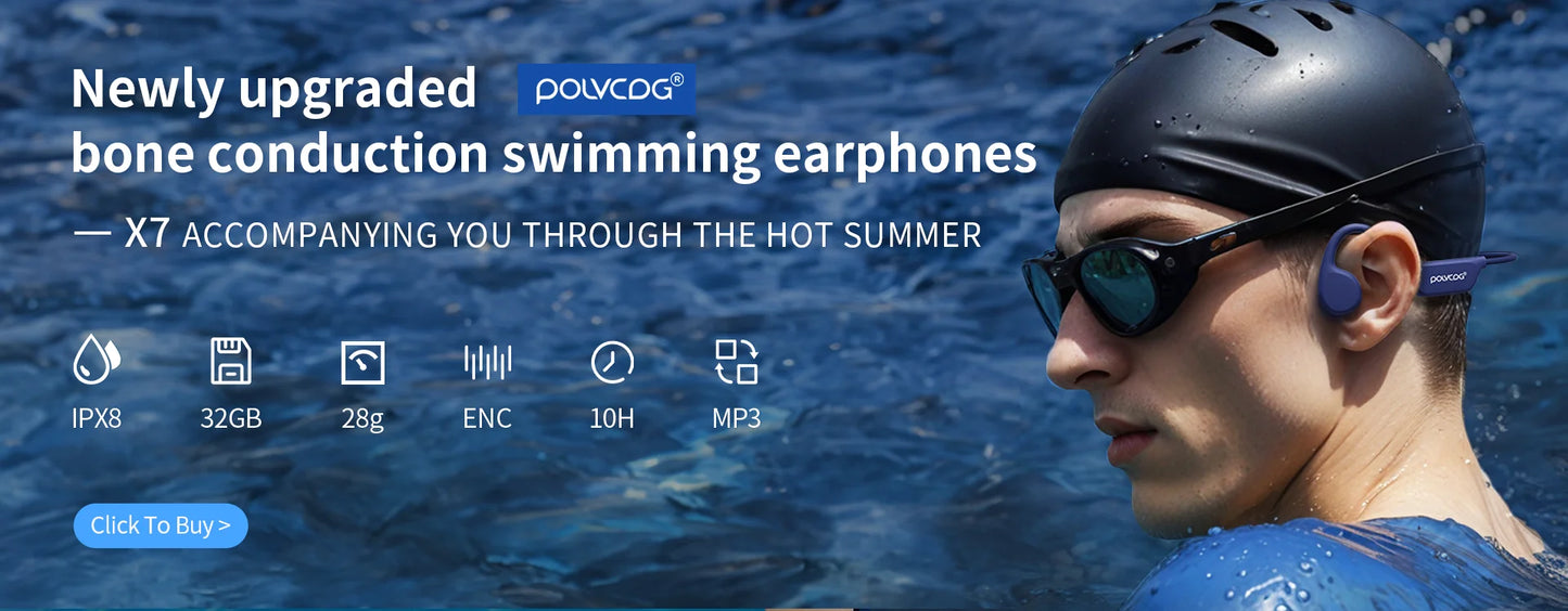 POLVCDG bone conduction swimming earphones IPX8 waterproof 32GB memory Bluetooth 5.4 silicone material 2025 new product x16