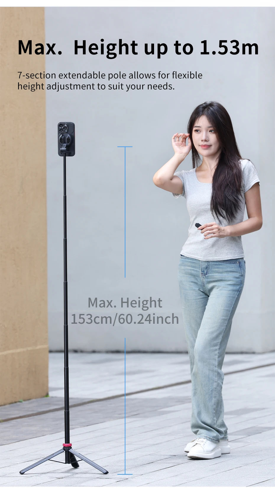 MagSafe Selfie Stick Tripod (1.53M) w/ Bluetooth Remote