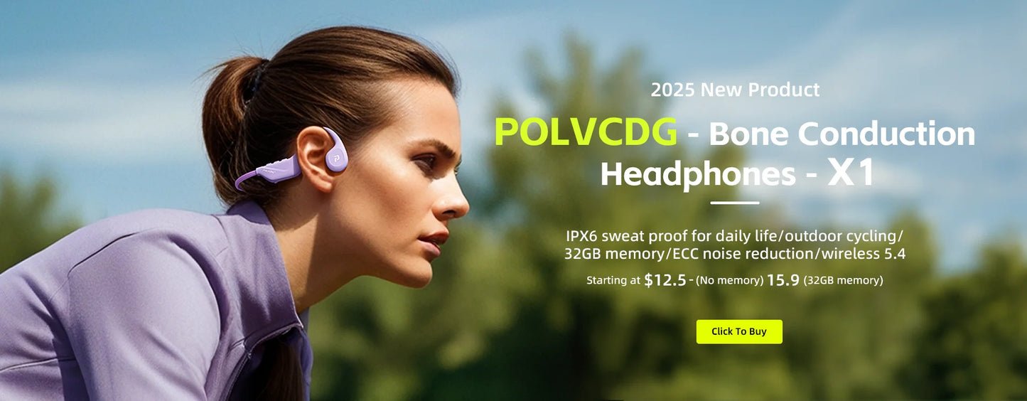 POLVCDG bone conduction swimming earphones IPX8 waterproof 32GB memory Bluetooth 5.4 silicone material 2025 new product x16