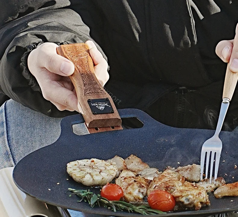 Outdoor Grill Pan Handle Anti-scalding Solid Wood Handle Bayonet Adjustable Heat Resistant Insulated Grip Outdoor Camping Tool