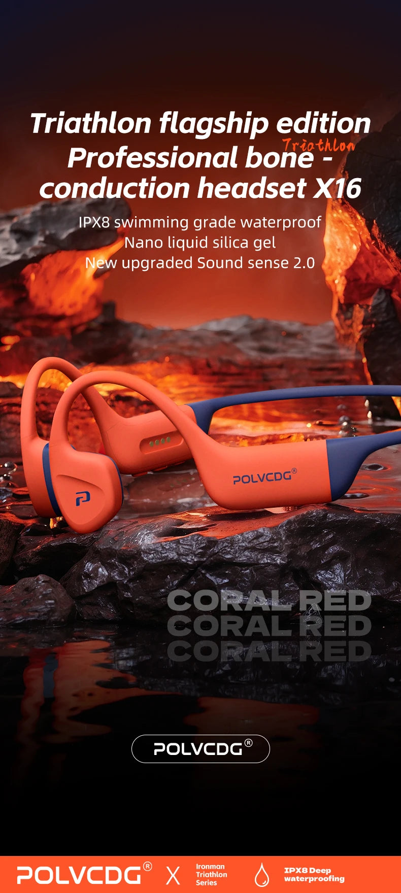 POLVCDG bone conduction swimming earphones IPX8 waterproof 32GB memory Bluetooth 5.4 silicone material 2025 new product x16