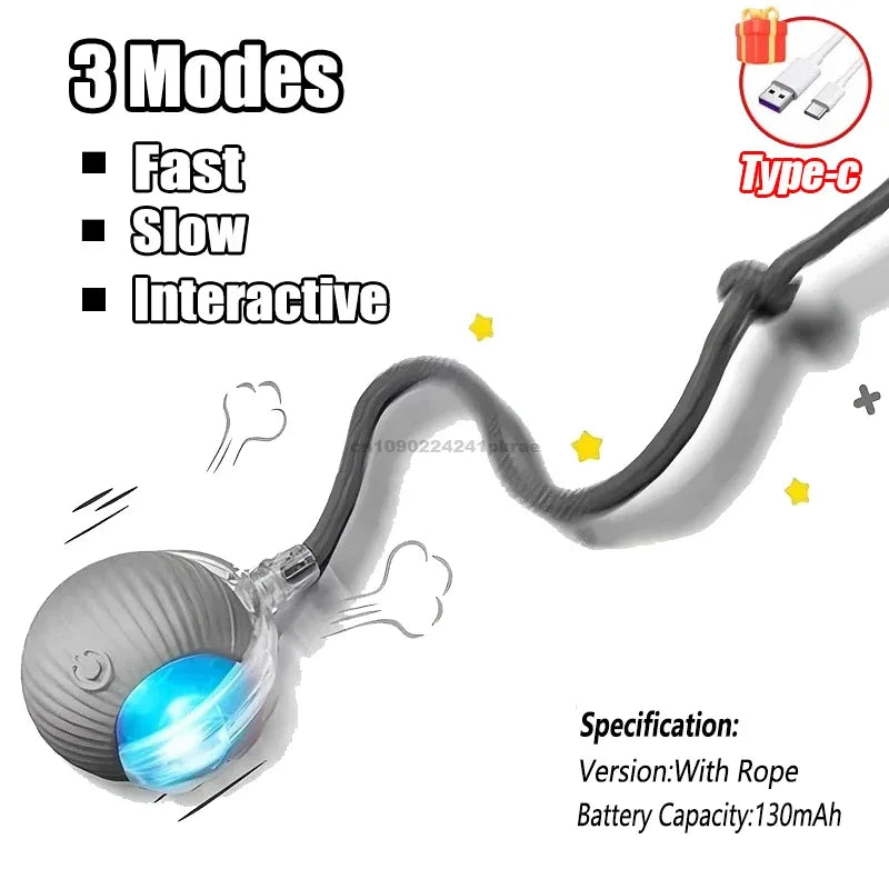 Cat Interactive Ball Toy Automatic Rolling Ball Faux Tail Rechargeable Pet Electric Toy Dog Cat Training Imitate Mouse Products