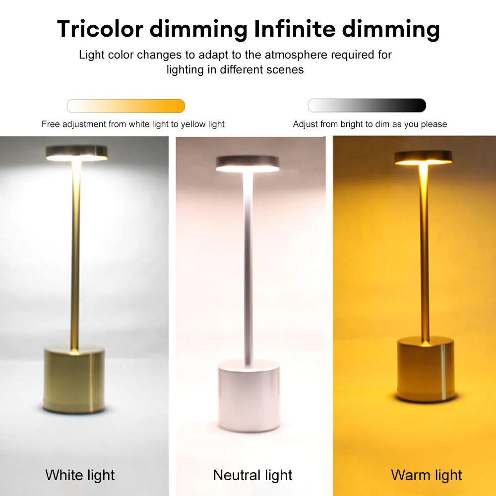 USB Rechargeable Classic Table Lamp: Touch Control & 3 Colors