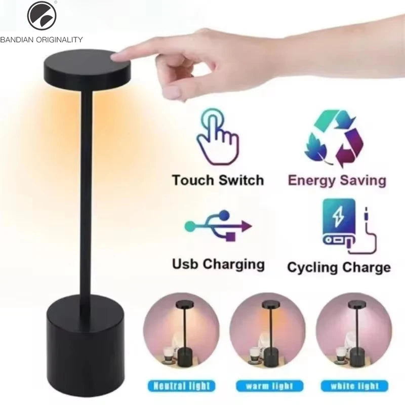USB Rechargeable Classic Table Lamp: Touch Control & 3 Colors