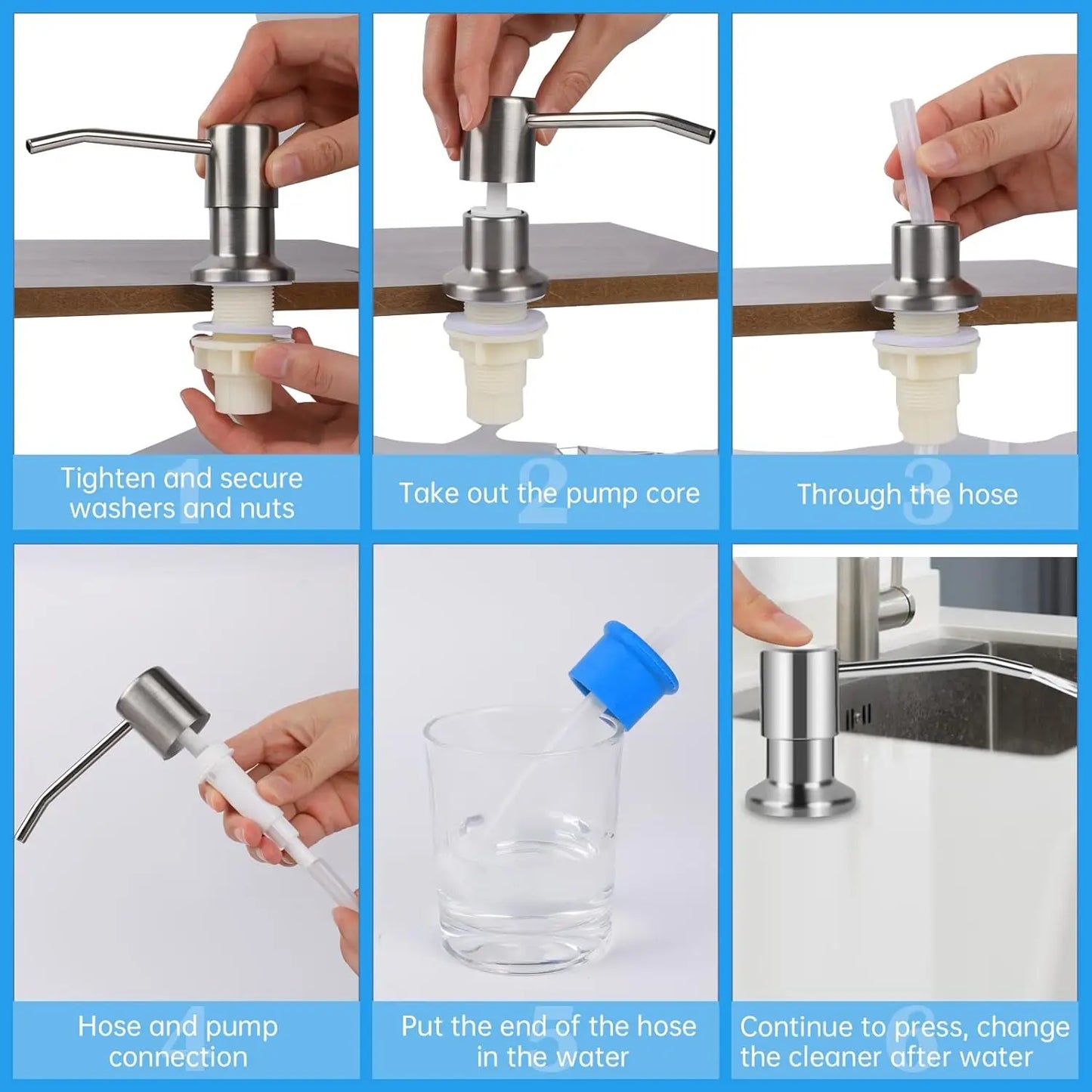 Stainless steel kitchen sink liquid soap dispenser (350ML / 500ML) — pump mount, hand-press design. 🧼