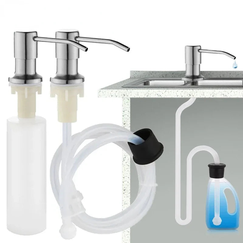 Stainless steel kitchen sink liquid soap dispenser (350ML / 500ML) — pump mount, hand-press design. 🧼