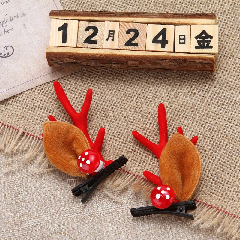 2pcs/Set Kawaii Christmas Elk Ear Hair Clip Women Girl Santa Snowman Hairpin Xmas Party Barrettes For Kids Cosplay Headwear
