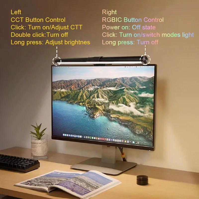 GB LED Monitor Light Bar: Dimmable Atmosphere Lamp for Work & Gaming