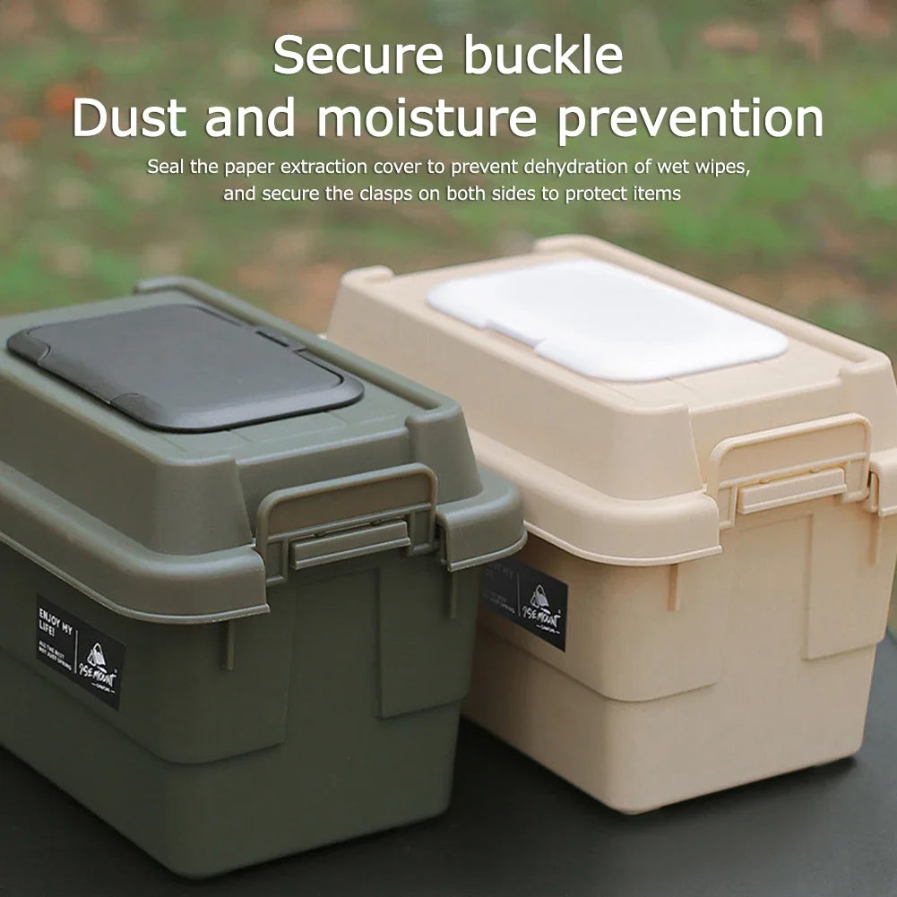 Outdoor Tissue Case Desktop Napkin Paper Storage Box Portable 1.1L Camping Picnic Seasoning Bottle Organizer Sundries Bucket