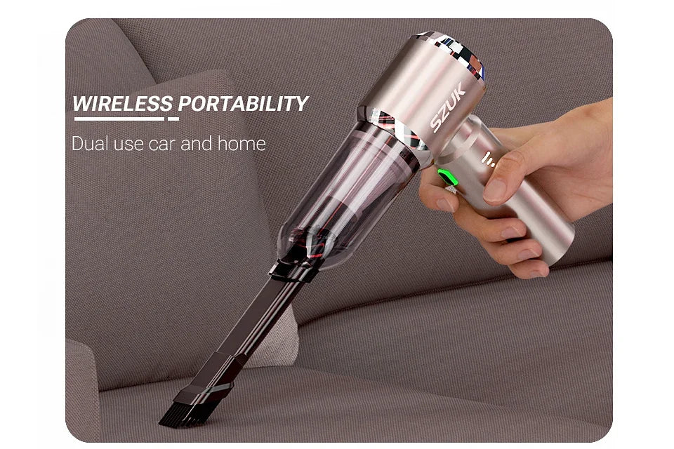 Cordless car vacuum - strong suction, portable, handheld. Perfect for quick clean-ups in your car! 🚗