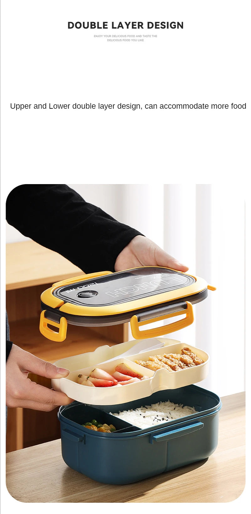 1200ML 2-Layer Bento Lunch Box (Leakproof) – Spoon & Fork Included