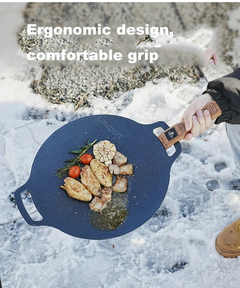 Outdoor Grill Pan Handle Anti-scalding Solid Wood Handle Bayonet Adjustable Heat Resistant Insulated Grip Outdoor Camping Tool