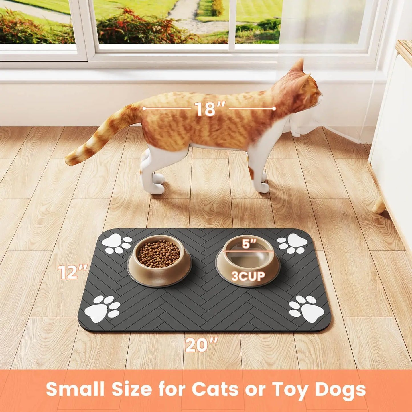 Absorbent Waterproof Pet Feeding Mat for Food & Water Bowl