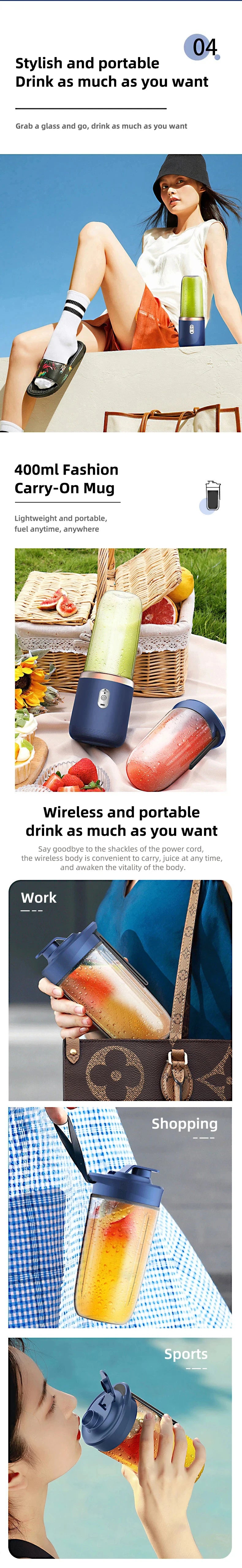 Portable Handheld USB Personal Mini Juicer Cup with Single Or Double Cups for Travel Blender for Water Bottles