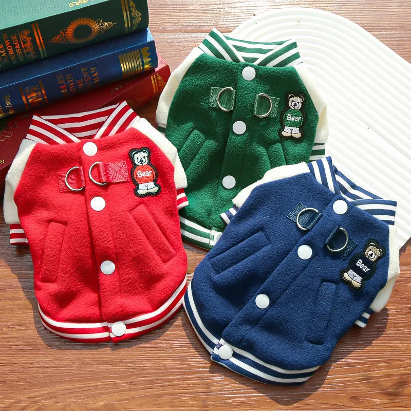 Cozy Fleece Dog Jacket, Sporty Baseball Style Pet Vest for Everyday Comfort, Warm Puppy Clothes for Small Medium Dogs