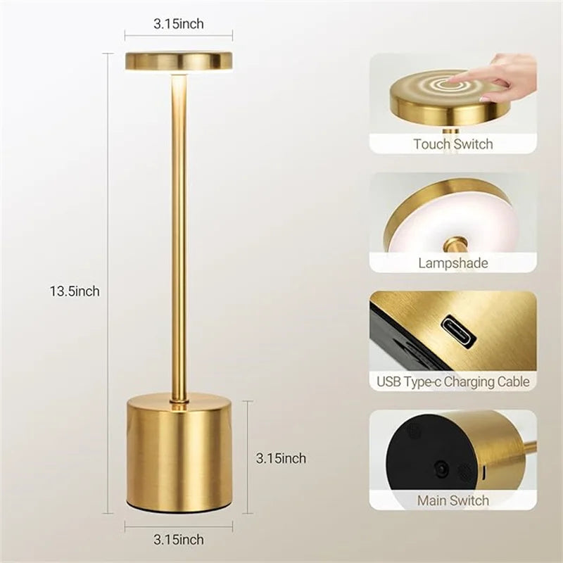 USB Rechargeable Classic Table Lamp: Touch Control & 3 Colors