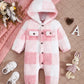 Baby Boys and Girls Plaid Romper Hooded Long Sleeved Plush Jumpsuit Winter Warm Bodysuit Clothes for 3-24 Months Toddler Boy