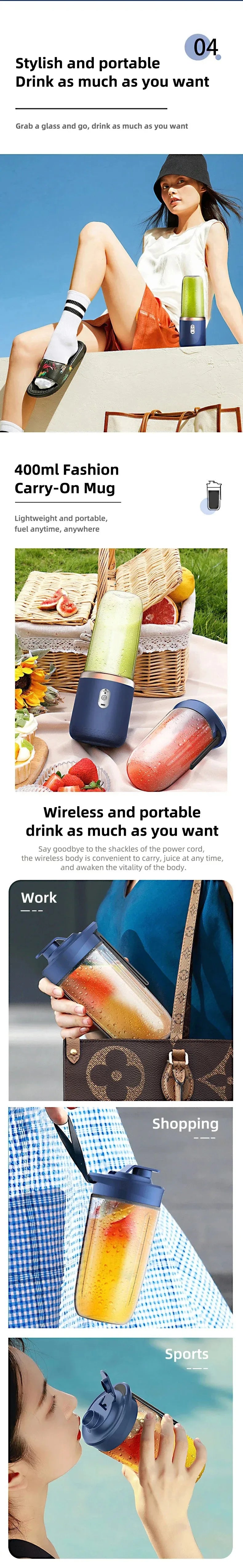 400ml Portable USB Blender – Electric Travel Juicer for Smoothies & Milkshake