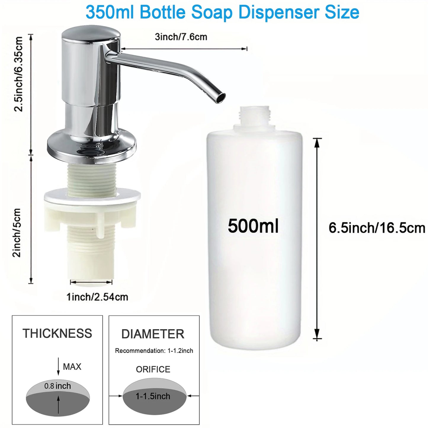 Stainless steel kitchen sink liquid soap dispenser (350ML / 500ML) — pump mount, hand-press design. 🧼