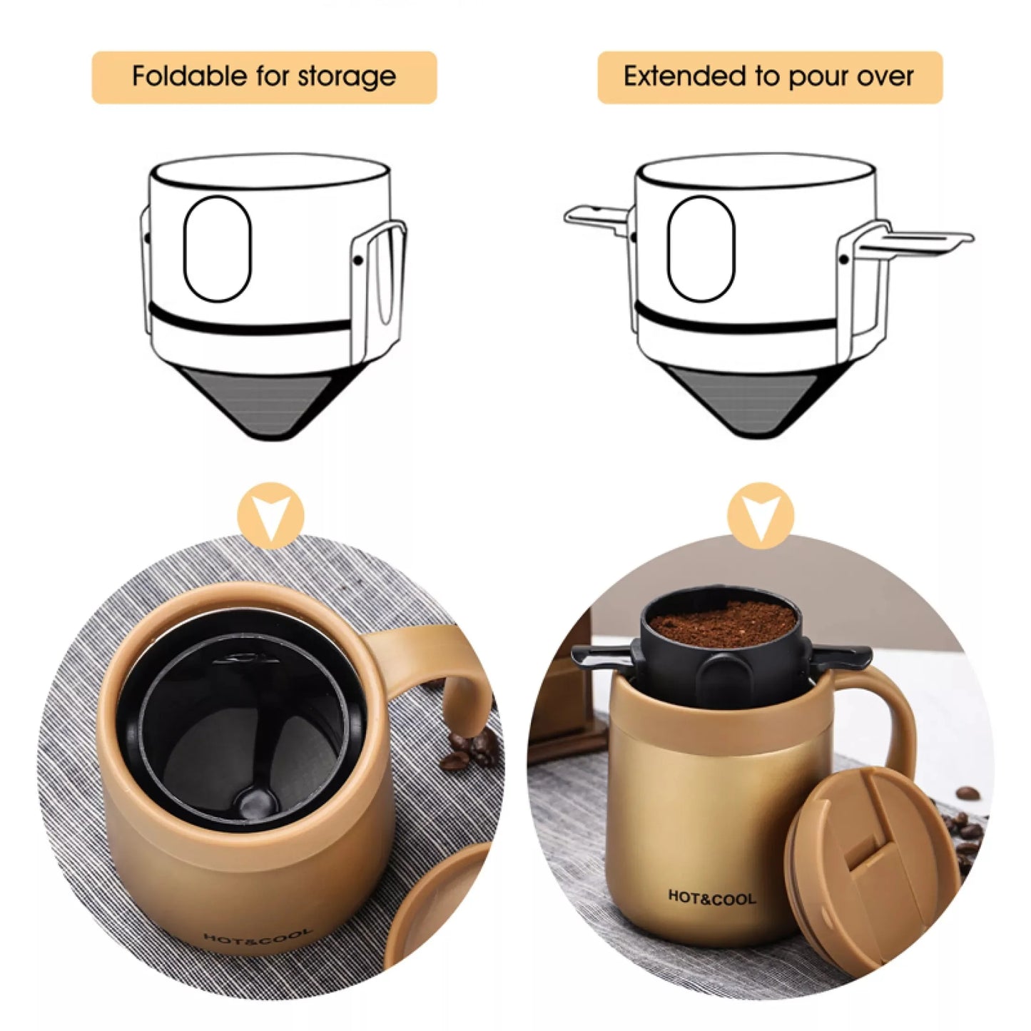 304 Stainless Steel Portable Coffee & Tea Dripper Set