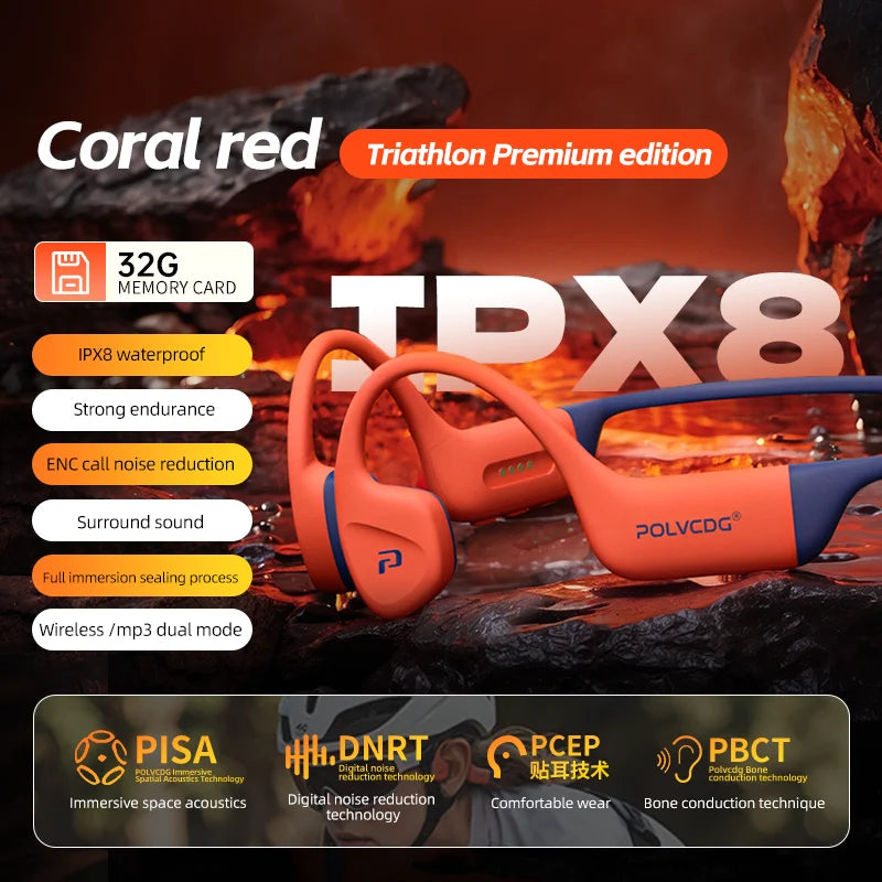 POLVCDG bone conduction swimming earphones IPX8 waterproof 32GB memory Bluetooth 5.4 silicone material 2025 new product x16