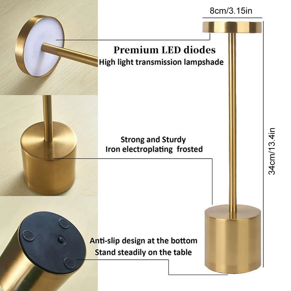 USB Rechargeable Classic Table Lamp: Touch Control & 3 Colors