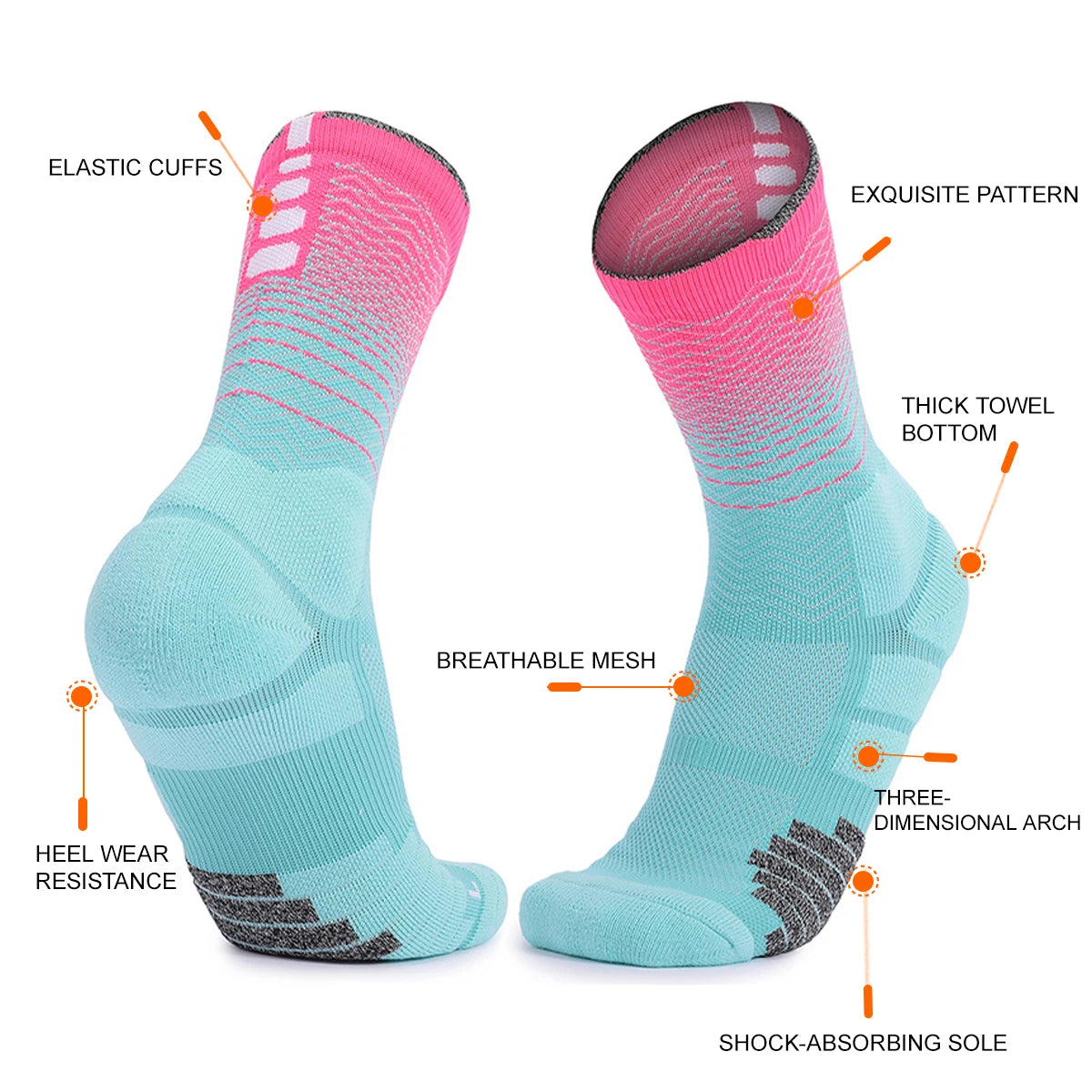 WRELS Socks Athletic Cushion Moisture Wicking Sports Socks Thickening Towel Bottom Sweat Absorbing Shock-absorbing Running Socks