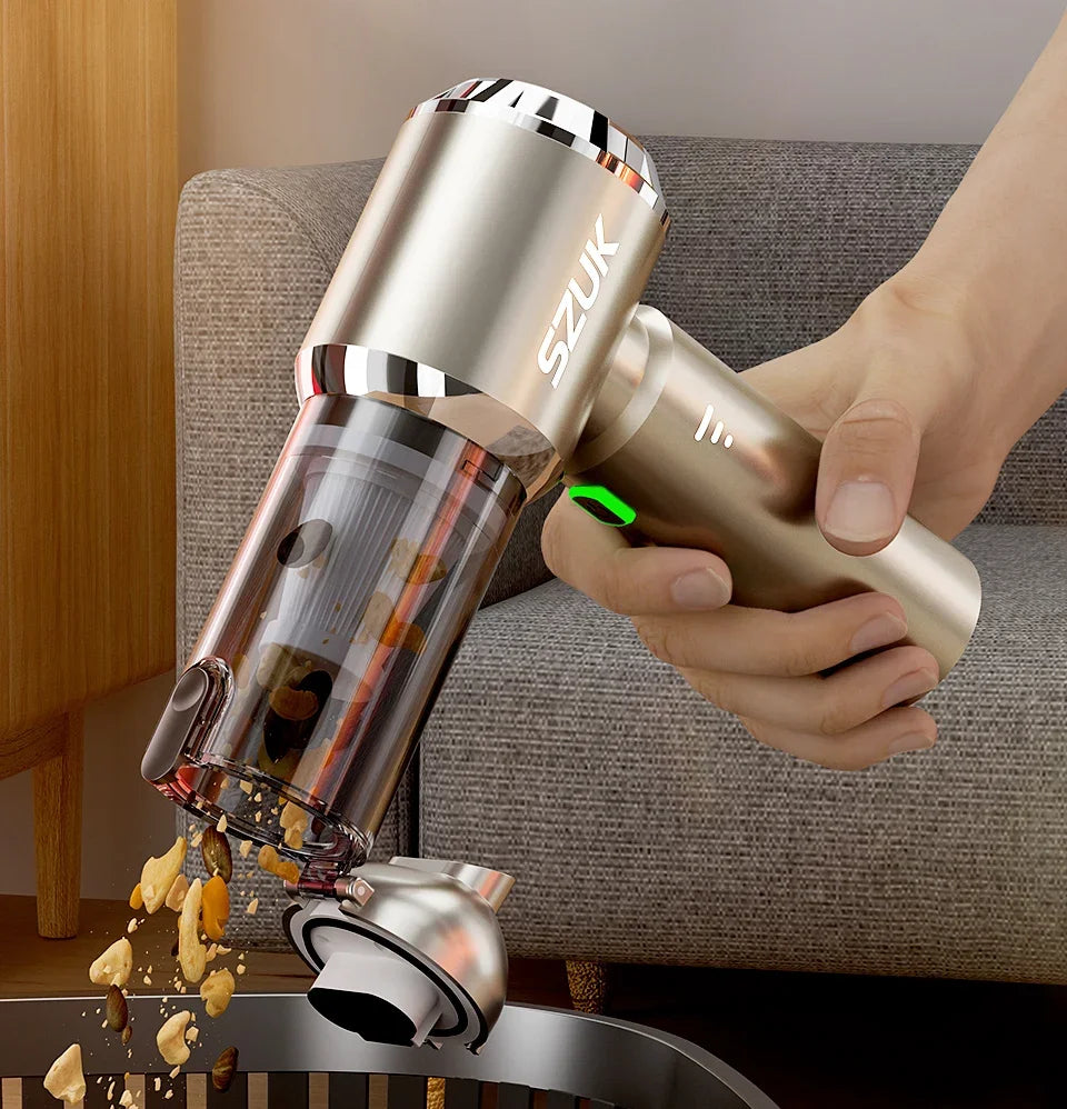 Cordless car vacuum - strong suction, portable, handheld. Perfect for quick clean-ups in your car! 🚗